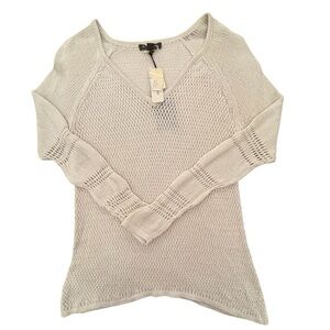 Tommy Bahama V-neck Open Knit Long Sleeve Lightweight Shark Bite Hem Pullover XL